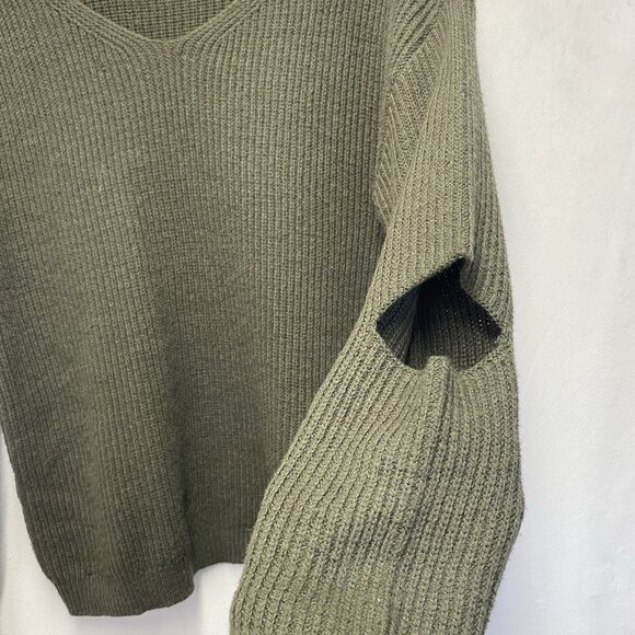 Ruby Moon Ribbed Knit Cut-Out Sleeves & Neck Pullover Sweater Women Small Green - Picture 11 of 14
